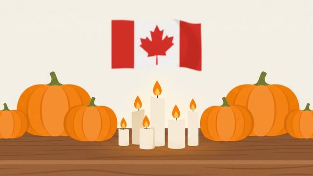 Autumn holiday celebration background featuring pumpkins and candles
