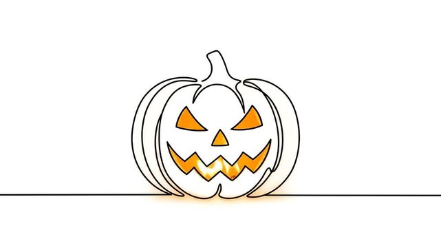 Continuous line art animation of a glowing jack o lantern pumpkin