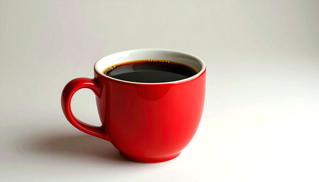 A red coffee cup filled with black coffee
