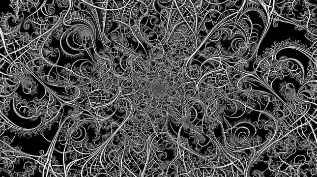 Intricate White Fractal Pattern on Black Background