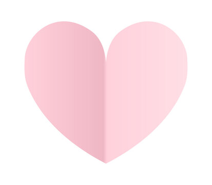 Minimal pink paper cut heart with folded center effect isolated on white background. Modern romantic papercraft design perfect for Valentine themes, greeting cards, wedding invitations, love concepts