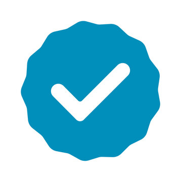 Blue verified badge with check mark symbol isolated on a light background. Modern trust and verification vector illustration perfect for social media profiles, user interfaces, business platforms