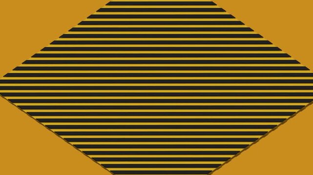 Geometric yellow background motion graphic of rotating striped diamond pattern loop