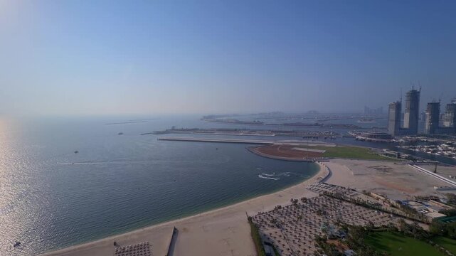 Panoramic view of Palm Jumeirah from Dubai Marina.