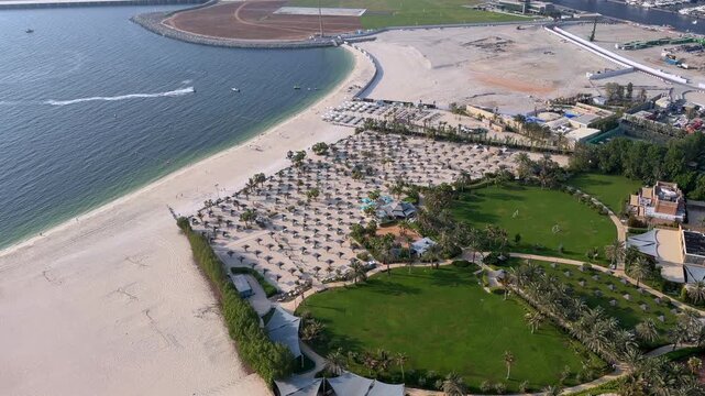 A bird&rsquo;s-eye view of JBR Beach from Dubai Marina.