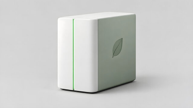 Minimalist Green Energy Battery Storage Module Isolated on Clean Background 3D Render