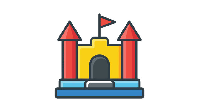 Inflatable bounce house vector graphic illustration featuring bright primary colors for children and playful events design