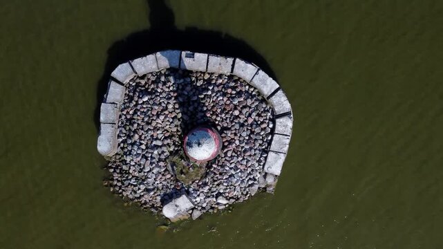 Aerial Top  View Of Pervalka Lighthouse.