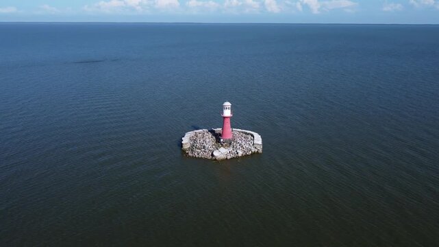 Aerial View Of Pervalka Lighthouse. Cirsle Dolly