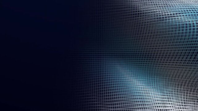 Futuristic digital wireframe mesh waving over dark blue background motion loop