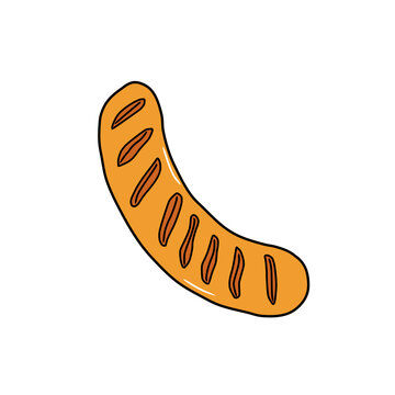 Grilled sausage doodle vector illustration