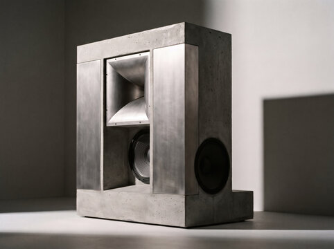 Modern concrete audio speaker with minimalist architectural design