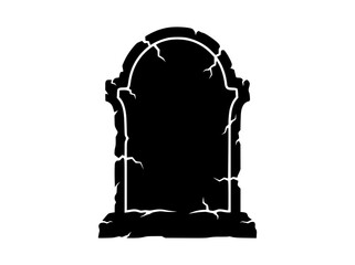 Fototapeta premium Black silhouette vector illustration of a weathered and cracked tombstone headstone for halloween with tombstone