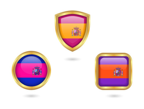 Spanish flag icons for website or app design on transparent background