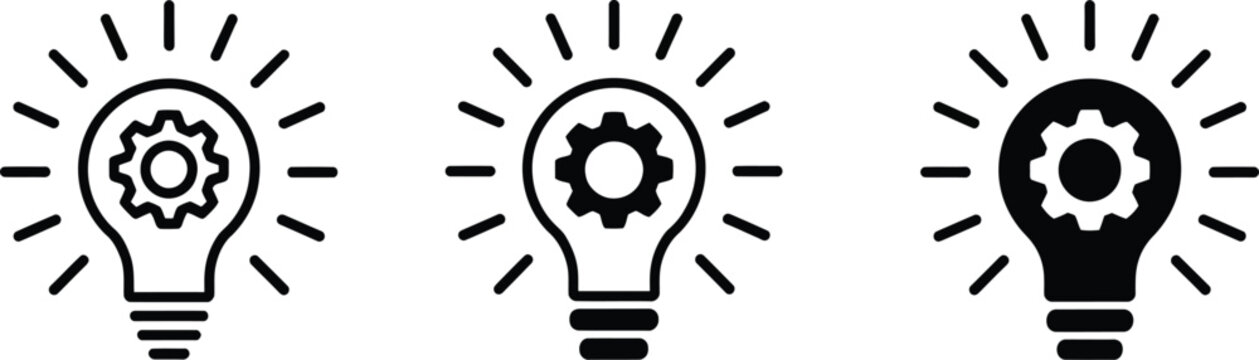 Innovation Icons featuring Lightbulb, Idea, Inspiration, Creativity, and Implementation Symbols for Business and Technology