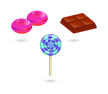 Colorful sweets and treats for kids party or dessert on transparent background