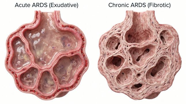 Acute Exudative vs Chronic Fibrotic ARDS: Alveoli Lung Disease