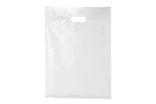 White plastic shopping bag with die cut handle