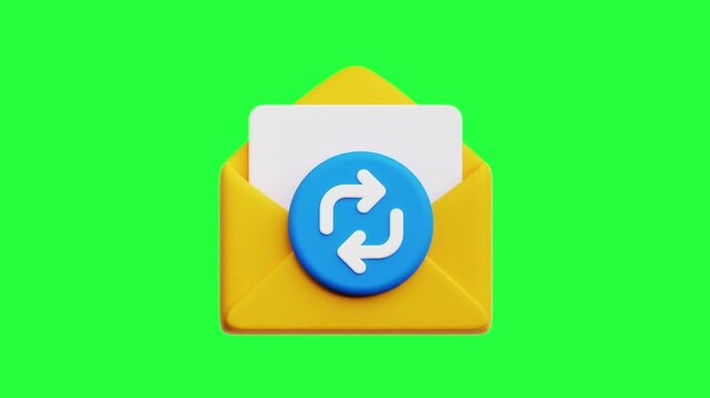 3D Email Repost Icon Floating Animation on Green Screen Background UI Design, Web Development, and Digital Interaction Concept