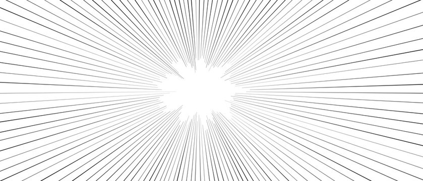 Manga speed lines background, black and white radial sunburst pattern, comic book action zoom effect, cinematic motion blur rays for dynamic storytelling