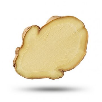 A Vivid Slice Of Fresh Ginger Root Isolated On White Background