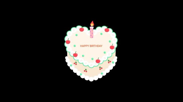 Cake icon with Happy Birthday Message 3d animated loop on black background