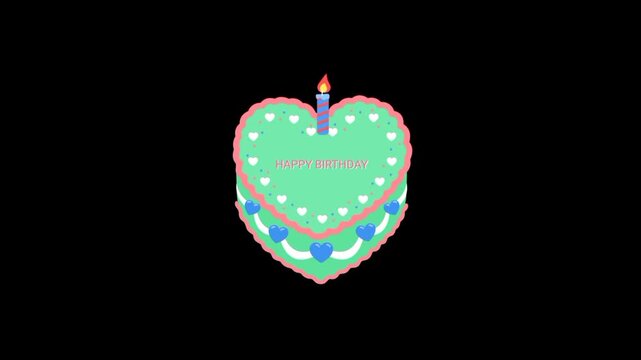 Birthday cake with candle 3d icon animated loop on black background