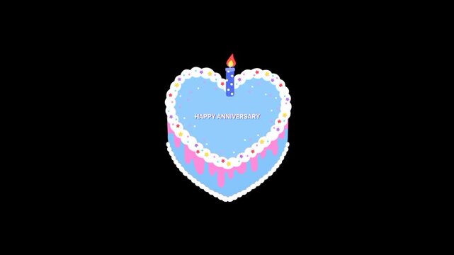 Happy Anniversary cake 3d icon animated loop on black background