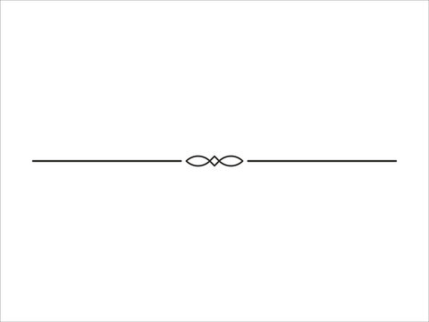 Minimalist decorative divider line with infinity knot center, elegant black vector page separator, simple ornamental text break for wedding stationery, Ai/EPS10, PNG, JPEG editable stroke
