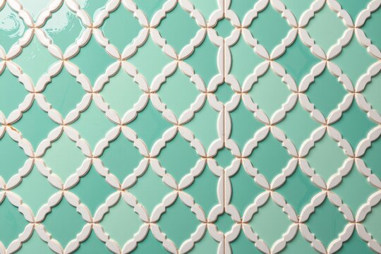 A Moroccan zellige tile pattern of interlocking, geometric lantern shapes in alternating shades of soft mint green and pure white.