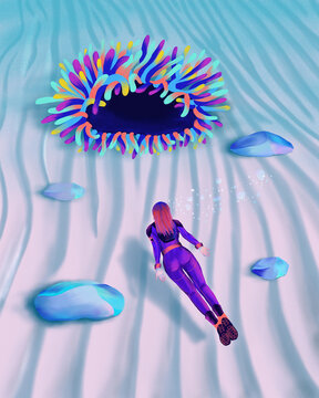 Swimming and discover specimen in ocean 