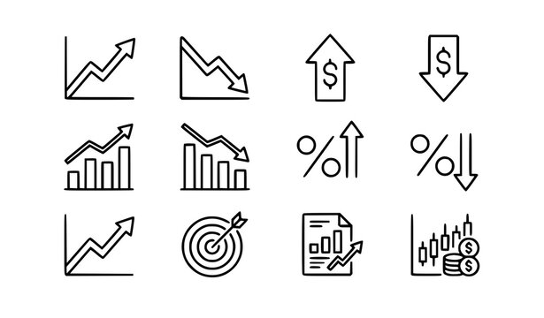 Increase Decrease Business Finance Line Icon Set Vector