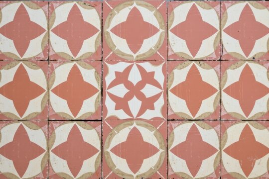 A Moroccan zellige tile pattern of interlocking, geometric eight pointed stars and crosses in alternating shades of soft rose and pure white.