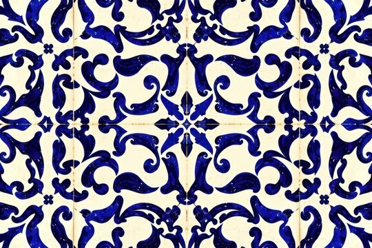 A Moroccan tile pattern mimicking authentic zellige ceramic squares with complex interlocking crosses in sapphire blue and crisp white.
