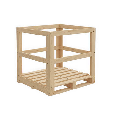 Empty wooden shipping crate on pallet for logistics and storage 3D render illustration