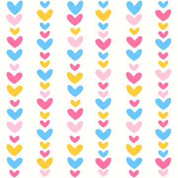 Colorful Cute Heart Pattern on Cream Background