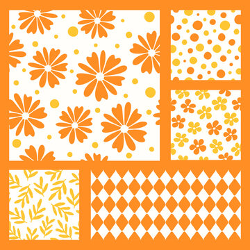 Cute Orange Floral Tile Pattern Set