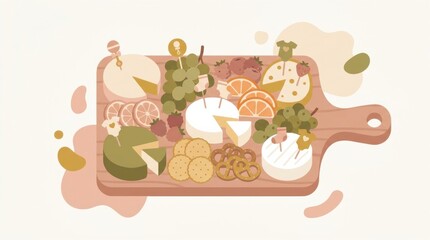 Fototapeta premium A gathering for a baby shower features a charcuterie board filled with fruits, cheeses, and snacks for guests to enjoy during the celebration.