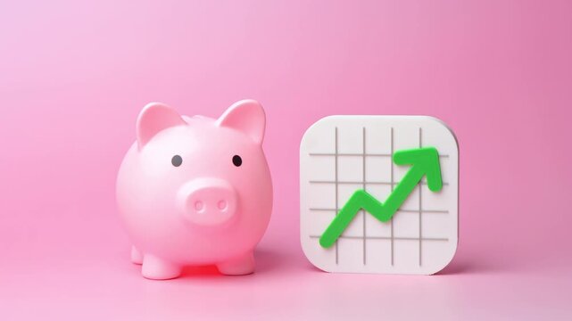 The piggy bank and growing economic trend chart. Savings growth, investment optimism and positive expectations for financial markets and household income.