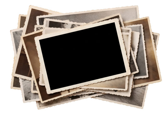 Stack of Vintage Sepia Photographs with Deckle Edges
