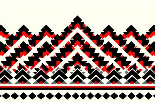 A geometric tribal border design of repeating, interlocking triangle motifs creating a continuous sawtooth pattern in vibrant red and black.