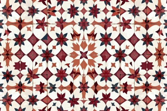 A Moroccan zellige tile pattern of interlocking, geometric eight pointed stars and crosses in alternating shades of soft rose and pure white.