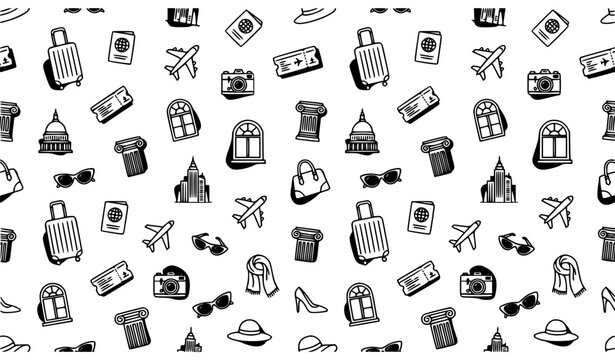 Travel Architecture and Fashion Seamless Vector Pattern on White