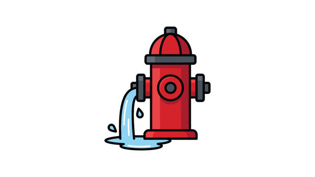 Bright red fire hydrant vector illustration showing refreshing water flowing out 