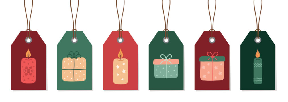 christmas paper tag set label with cute motifs vector illustration
