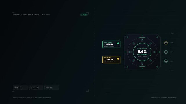 Digital vault and cash reward surge animation with secure reward storage, rising value indicators and bonus payout motion, loyalty graphic with Open Copy Space Area for branding or promotional text