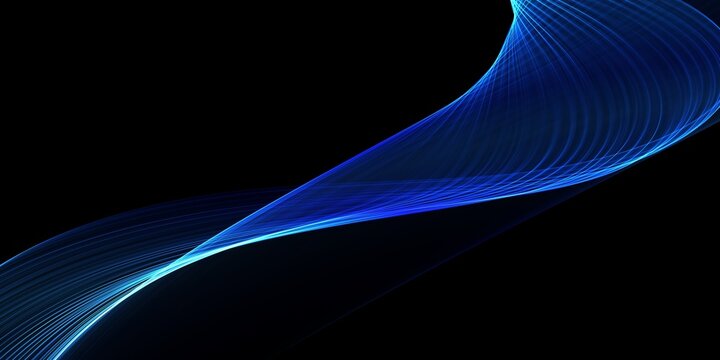 Abstract blue light wave, smooth glowing motion trail with lens flare effect on dark and white background, dynamic energy stream for modern web design, digital art, and abstract futuristic branding 