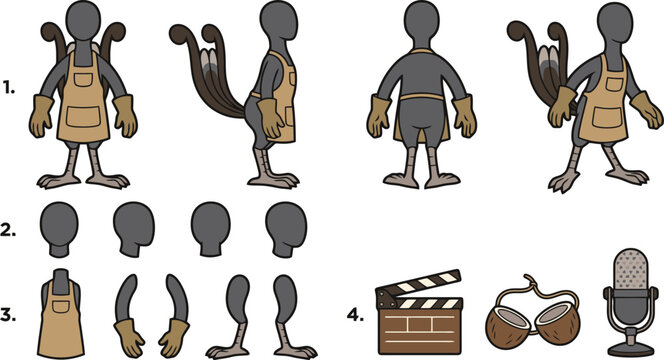 Faceless Character Rigging Model Sheet with Sprite Sheet and Animation Elements Vector Illustration