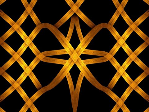 Golden geometric X pattern on black background, abstract, luxury