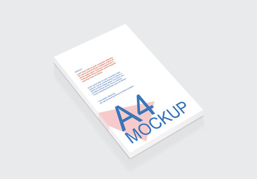 Isometric A4 Paper Stack Mockup with Red Accent Shape